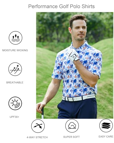 Alex Vando Mens Golf Shirt Moisture Wicking Quick-Dry Print Performance Polo Shirts for Men