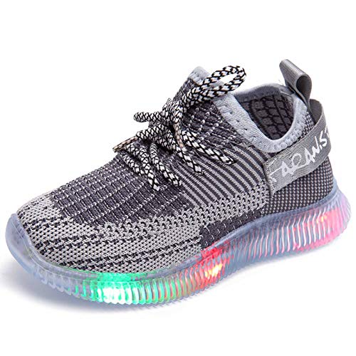 Mictchz Baby Boys Girls LED Light Shoes Sneakers Soft Mesh Knit Light Up Shoes Lightweight Breathable Kids Running Shoes First Walkers Sports Sneakers for Toddler/Little Kid