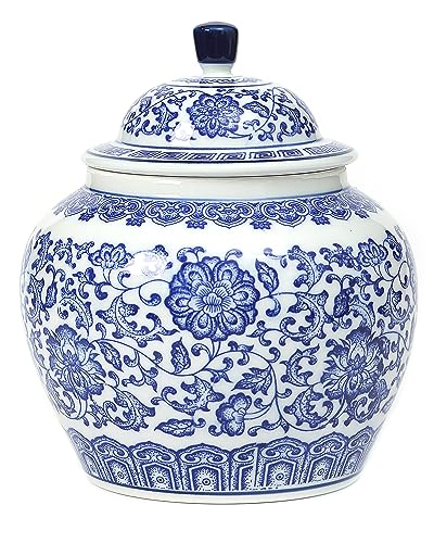 GaLouRo Blue and White Ginger Jar, Chinoiserie Vase, Small Chinoiserie Porcelain for Home Décor, Ginger Jar Vase Decor for Living Room, Shelf, Table, 7”H