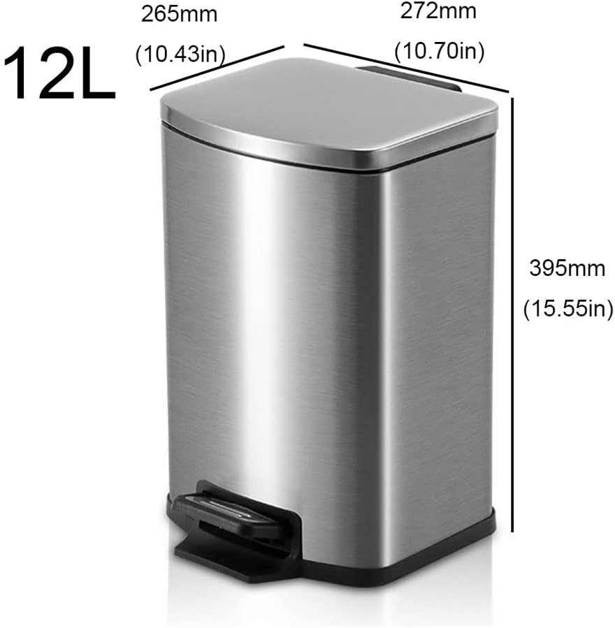 ゴミ箱 屋内 キッチン 寝室 ステンレススチール 静音 足操作式ゴミ箱 大容量 リビングルーム バスルーム 正方形 ゴミ箱 (ローズ