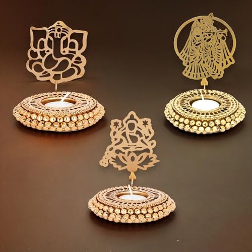 LoveNspire Ghungroo Shadow Diya Lord Ganesha/laxmiji/radha Krishna Diya for Diwali Decoration Traditional Decorative Statue for Home Office Religious Tea Light Candle Holder Housewarming Gift