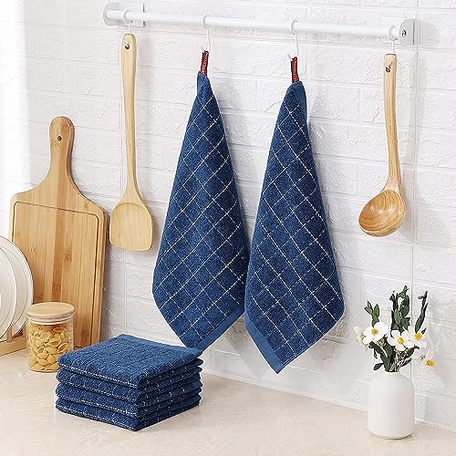 Image of Homaxy 100% Cotton Terry Kitchen Dish Cloths, 8 Pack, Navy Blue