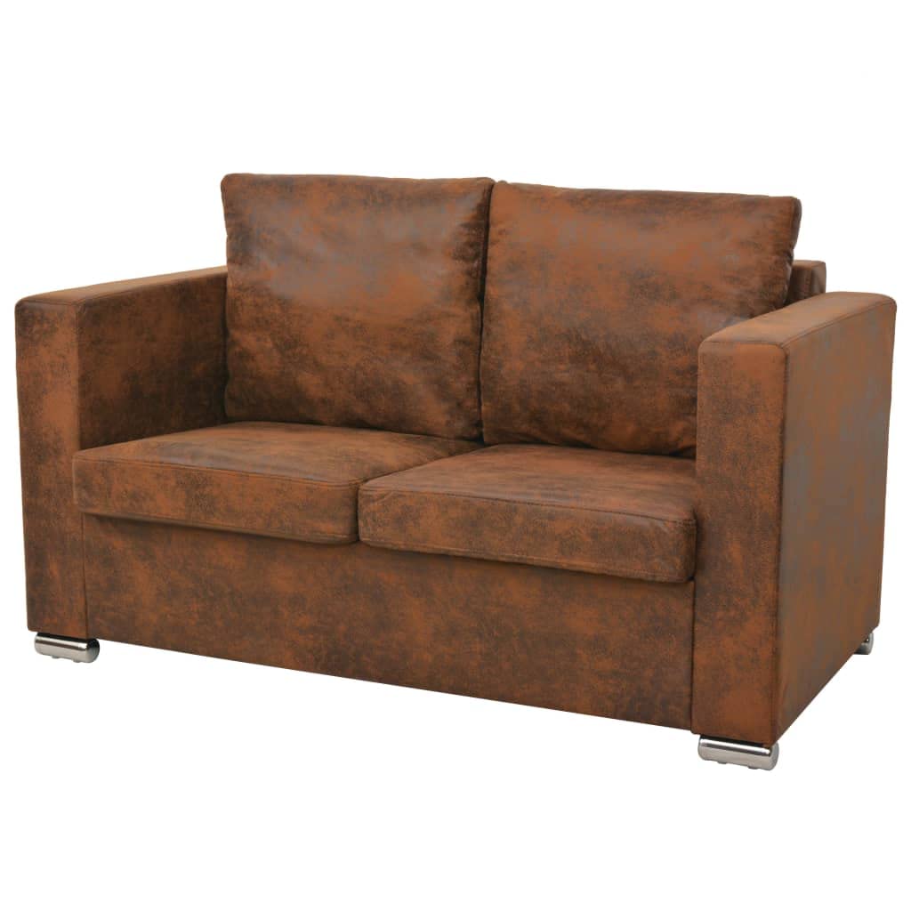 Dick gepolstertes Sofa mit Holzgestell und Wildleder-Imitat als moderner 2-Sitzer für den Wohnraum