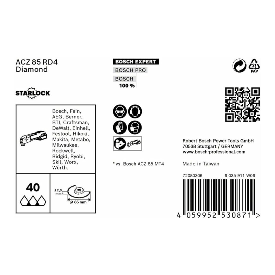 Bosch Expert ACZ 85 RD4 Starlock - Hoja de sierra oscilante multiherramienta abrasiva y lechada 85 mm, paquete de 10