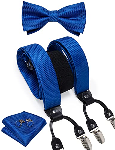 Image of DiBanGu Paisley Bow Tie and Supenders for Men Tuxedo Heavy Duty 6 Clips Suspender Adjustable Y-Shape Mens Trouser Braces