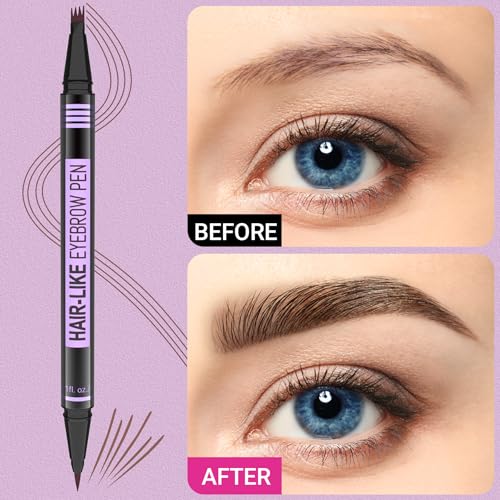 iMethod Eyebrow Pen - Eyebrow Pencil Magic 2-in-1 Eye Brow Pencils for Women with 4-Fork-Tip and Precise Brush-Tip Create Natural Hair-Like Brows, Last All Day, Microblading Eyebrow Pen, Black Brown