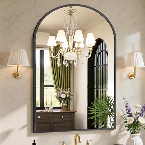 Image of Sweetcrispy 30 inchx40 inch Arched Black Bathroom Mirrors for Wall, Bathroom Mirrors for Over Sink, Metal Framed with HD Shatter-Proof Glass for Entryway, Living Room, Bedroom, Home Decor