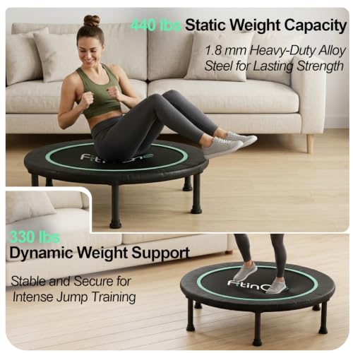 Image of FitinOne 40 inch Foldable Mini Trampoline Load 330lbs /440lbs, Portable Exercise Rebounder Trampoline,Fitness Trampoline for Adults Indoor /Garde Workout Exercise Equipment