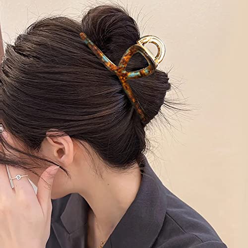 Big Hair Claw Clips Butterfly Barrettes Claw Clips for Women Acetate Claw Clips Metal Hair Clip for Girls Large Hair Accessories for Long Thick Hair (Brown Green) - Image 3