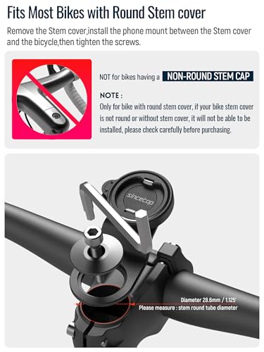 sincetop Bike Phone Mount,Mountain Bicycle Stem Phone Holder,Aluminum Handlebar Cell Phone Clamp,Gravel/MTB/Road E-Bike Cycling Cell Phone Clip,Quick Release Attach/Detach-Black【Series C-1st Gen】
