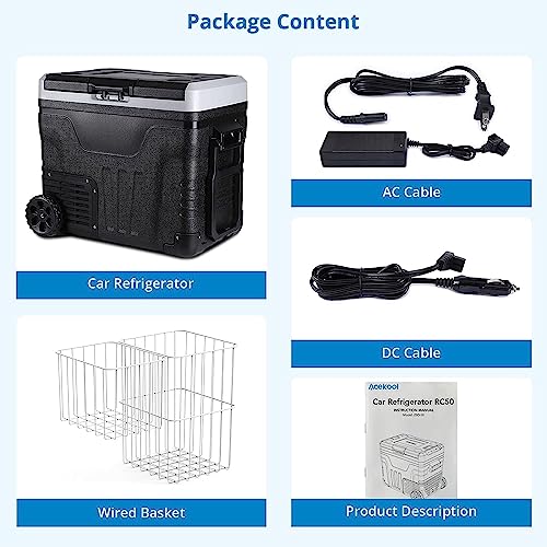 Image of 12V Car Refrigerator 53QT Capacity, Portable Electric Car Cooler with Wheels, 12 /24V DC, -4℉~68℉, RV Refrigerator Fridge for Truck Van Camping Use