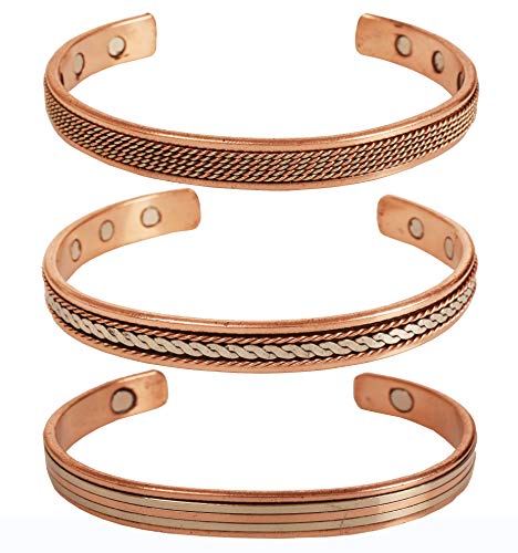 Image of Touchstone copper bracelets | gift for men women |adjustable 100% pure solid real magnetic jewelry | handmade bracelet set combo | rope braided tibetan bangles.