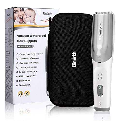 Bimirth Kids Haarschneider, Vakuum Baby Haarschneider, Leise Kids Haarschneidemaschine, Silent Haartrimmer für Kinder, Wasserdichter, Schnurlose, USB Schnell Wiederaufladbar, 3 Führungskämme (Vakuum)