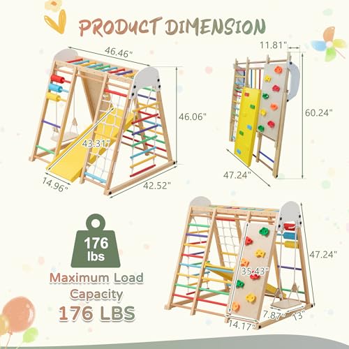 Image of 9-in-1 Foldable Indoor Jungle Gym, Wooden Kids Playset