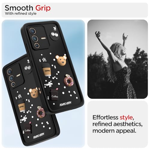 Image of Pikkme Back Cover for Vivo V23 5G | Cute Fun Cartoon 3D Bear Silicone Full Body Protection Bumper Case (Black)