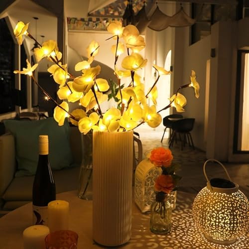 Luces de rama Phalaenopsis decorativas moradas con hojas de arce para interiores 3
