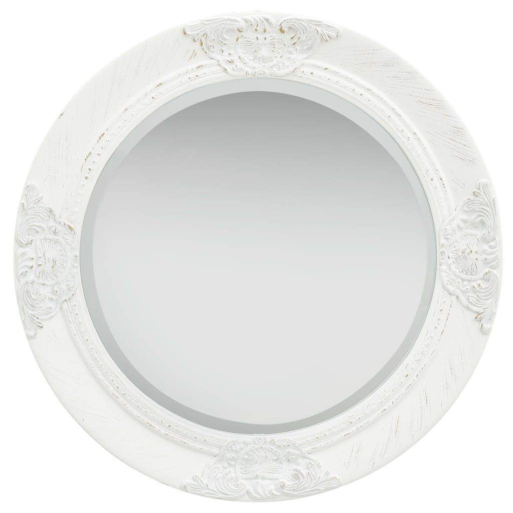 KGHFDVB Ornate White Wall Mirror 50 cm with Baroque Wooden Frame and Bevelled Edge for Classic Dressing Room Décor