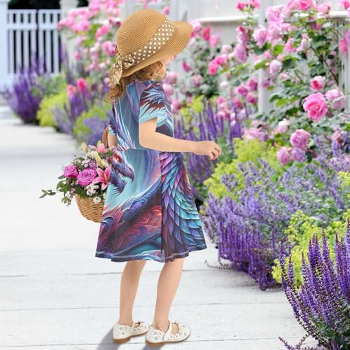 Girls Summer Dress Short Sleeve A Line Cool Dragon Casual Dresses for Kids 2-8 Years4
