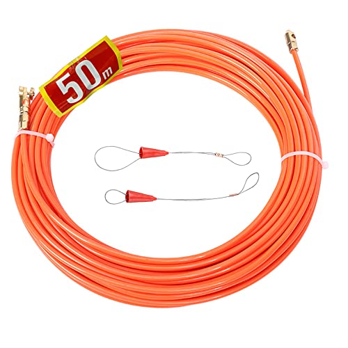 50m, 4 mm Guia Pasacables,Pasacables,GuíA Pasacables,Guia Pasacables Profesional,Pasacables Pared,GuíA Para Cableado,Guia Cables, Con 2 Resorte De RetraccióN, Universal Cable De TraccióN (Naranja) Cover