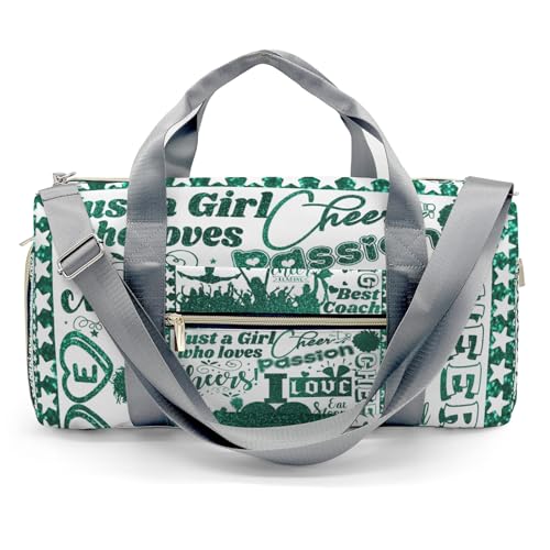 Custom Cheerleader Green Bling Print Duffel Bag with Name Child Kids Adjustable Shoulder Strap Travel Bag for Boys Girls Teens2