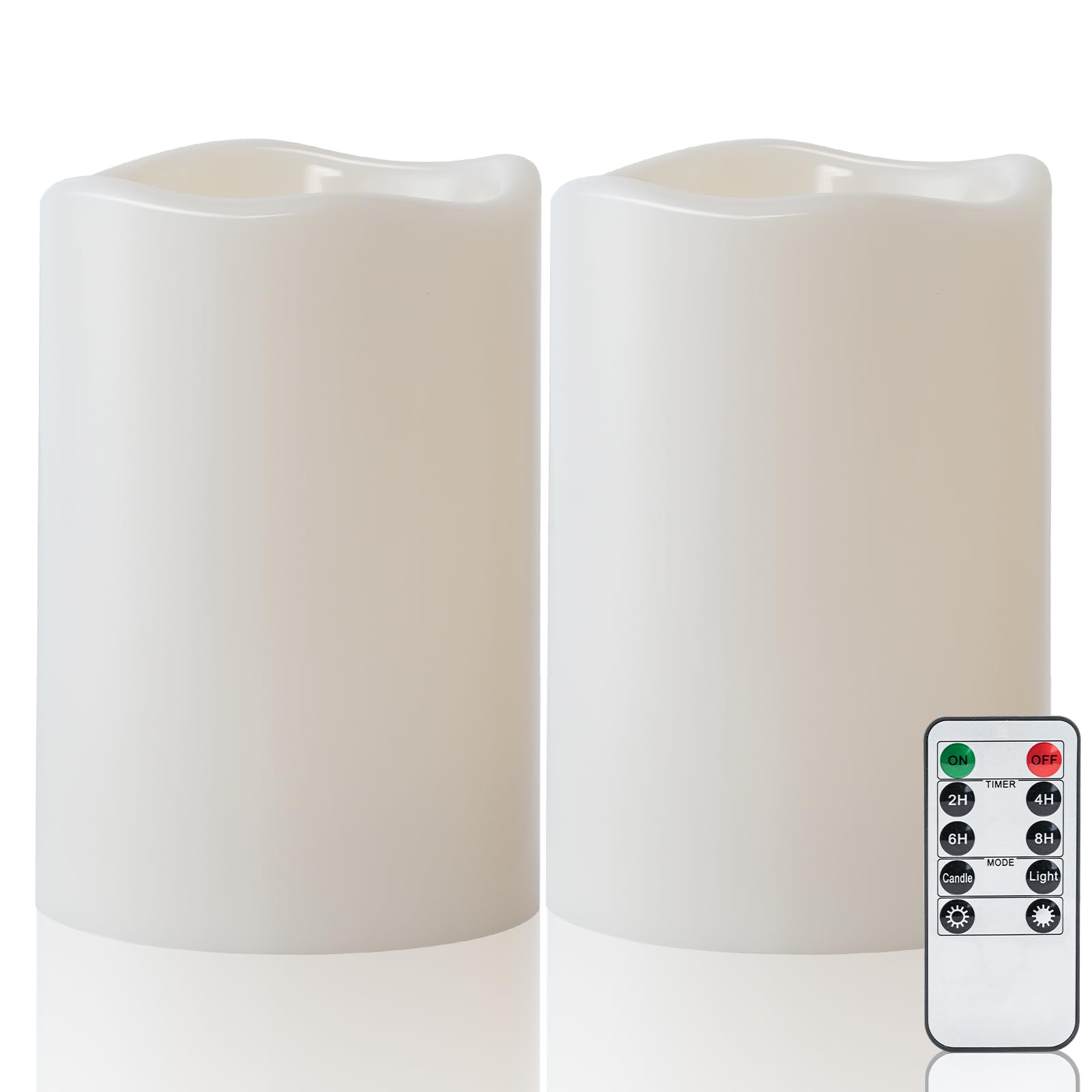 Amagic 2 Pack 6" x 4" Outdoor Plastic Electric flameless Candles with Remote Control and Timer, Battery Operated Flickering LED Pillar Fake Candle for Home, Wedding Decor, Ivory