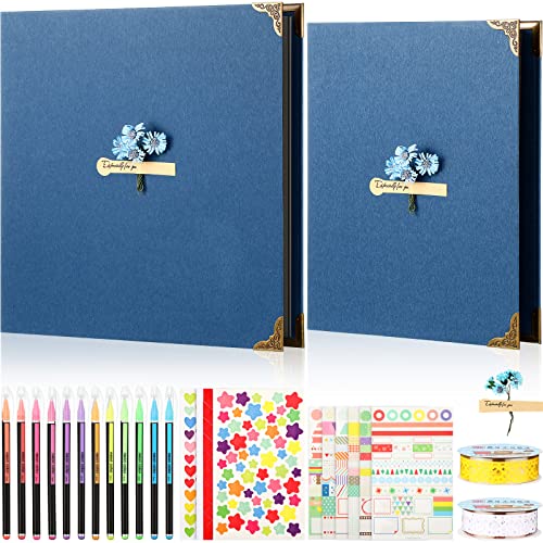 2 Pcs DIY Scrapbook Album Scrapbook Supplies Kit Scrapbook 60 Pages Hardcover Scrapbook Photo Album for Birthday Family Anniversary Wedding Graduation Baby Growth, 12 x 12 Inch and 8.5 x 11 Inch