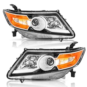 TUSDAR Headlight Assembly for [Halogen Type] 2011-2017 Honda Odyssey EX/EX-L/LX Projector Black Amber Corner Headlamp (L+R)