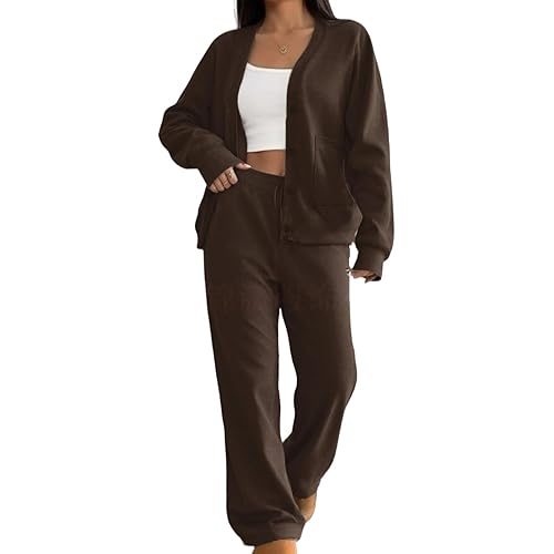 Jogging Sets For Women 2 Piece Button Down Fall Fashion Wide Leg Pants Lounge Set Travel Clothes Casual Sweatsuits