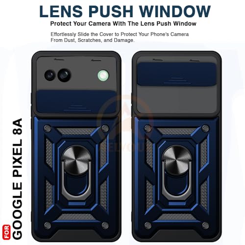 Image of Armor Bumper Back Cover Case for Google Pixel 8A Rotating Camera Cover, Ring Holder & Kickstand | Heavy Duty & 360 Degree Protection Google Pixel 8A Back Cover (Blue)
