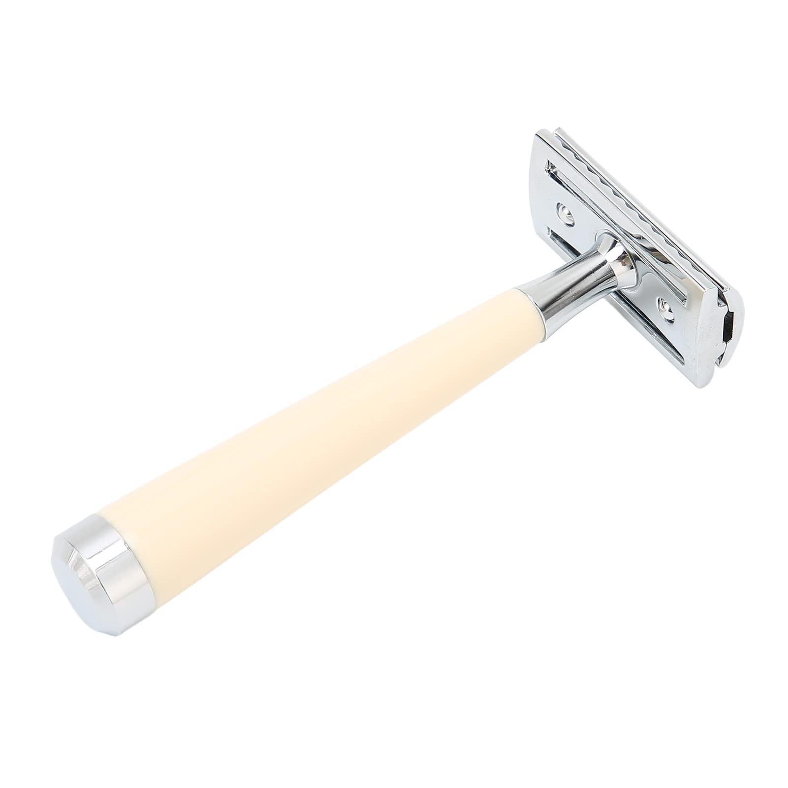 Doppelschneidige Handrasierer für Schnelle Rasur, Hohe Sicherheit, Einfach zu Bedienen, Langer Griff aus Zinklegierung für den Friseursalon zu Hause (Beige)