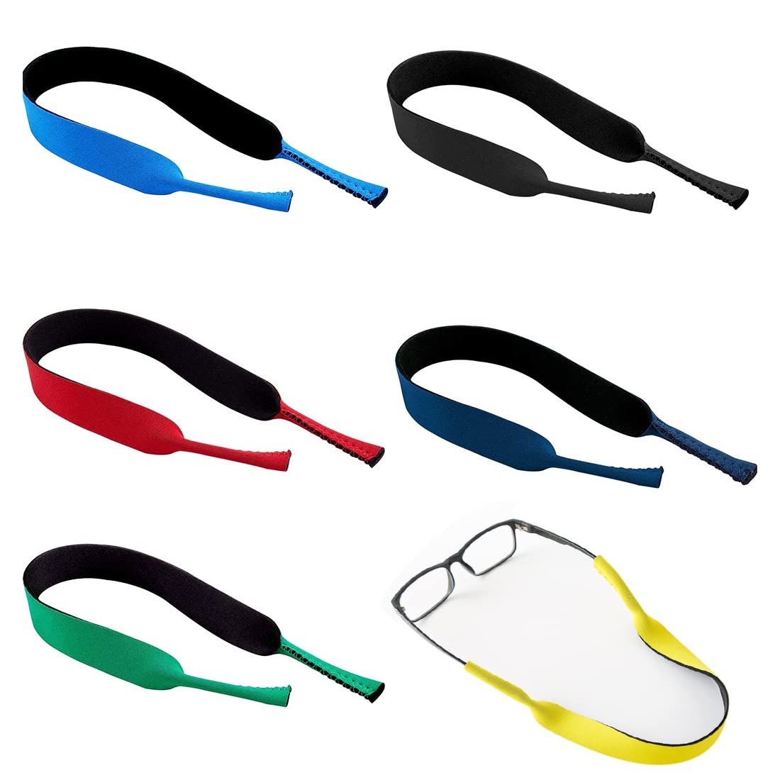 VOLLGUFEN 6 Gafas de Goma con Cordones Elásticos para Gafas Deportivas y Gafas de Sol, Gafas con Cordones Flotantes Antideslizantes
