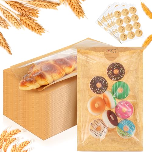 Outus 100 Pcs Cookie Packaging Bags with Seal, 6 x 10 Inch, Brown