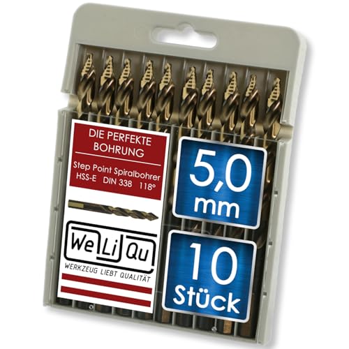 WELIQU 10 Stück HSS-E Kobalt Step Point Spiralbohrer Ø 5,0 mm,...