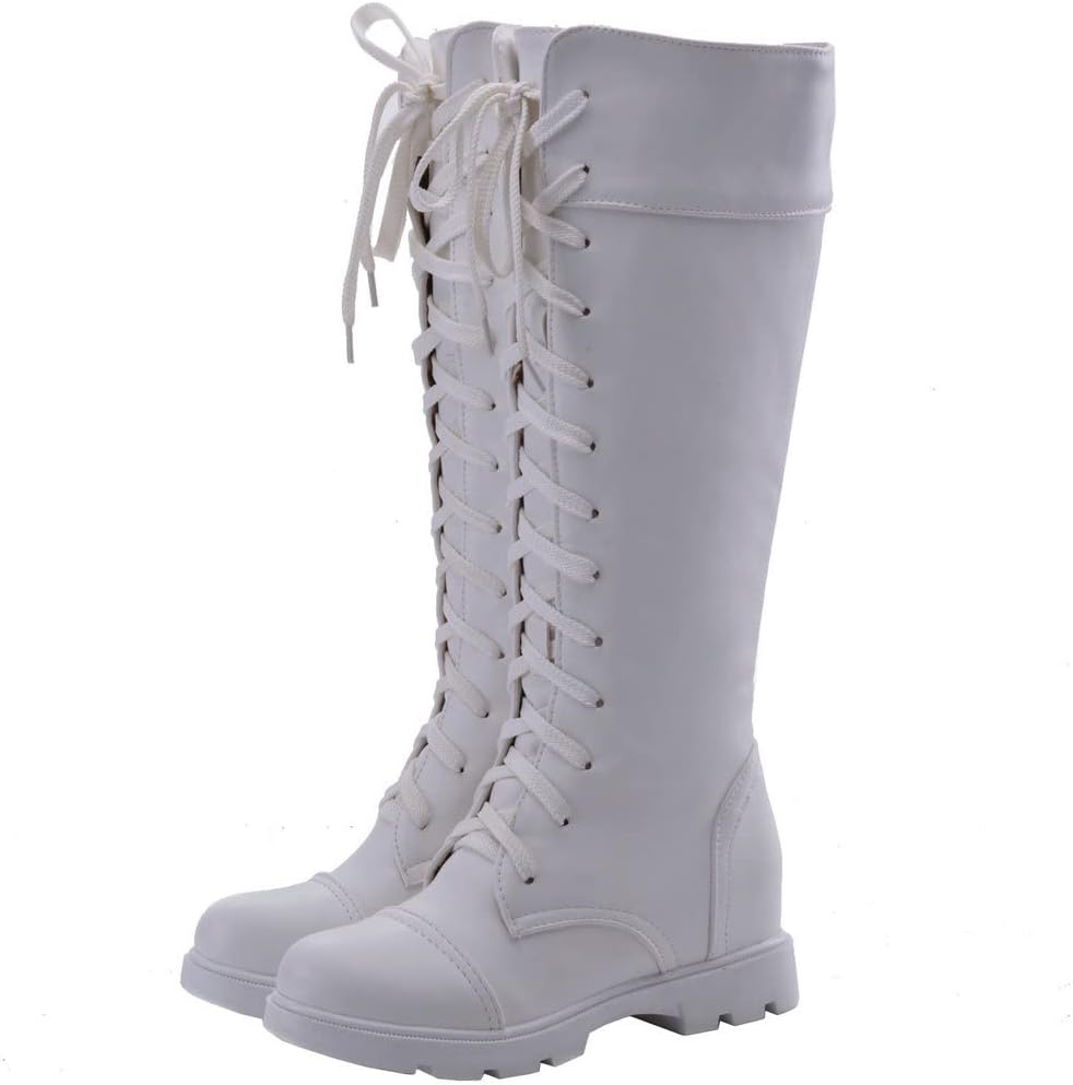 KOKOMOMO Womens Lace Up Low Heel Knee High Combat Military Boots Autumn Winter Shoes