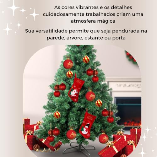 Bota Papai Noel Meia de Natal - Decoração Natalina Com Alto Relevo - Linda Meia de Natal Tamanho Gra