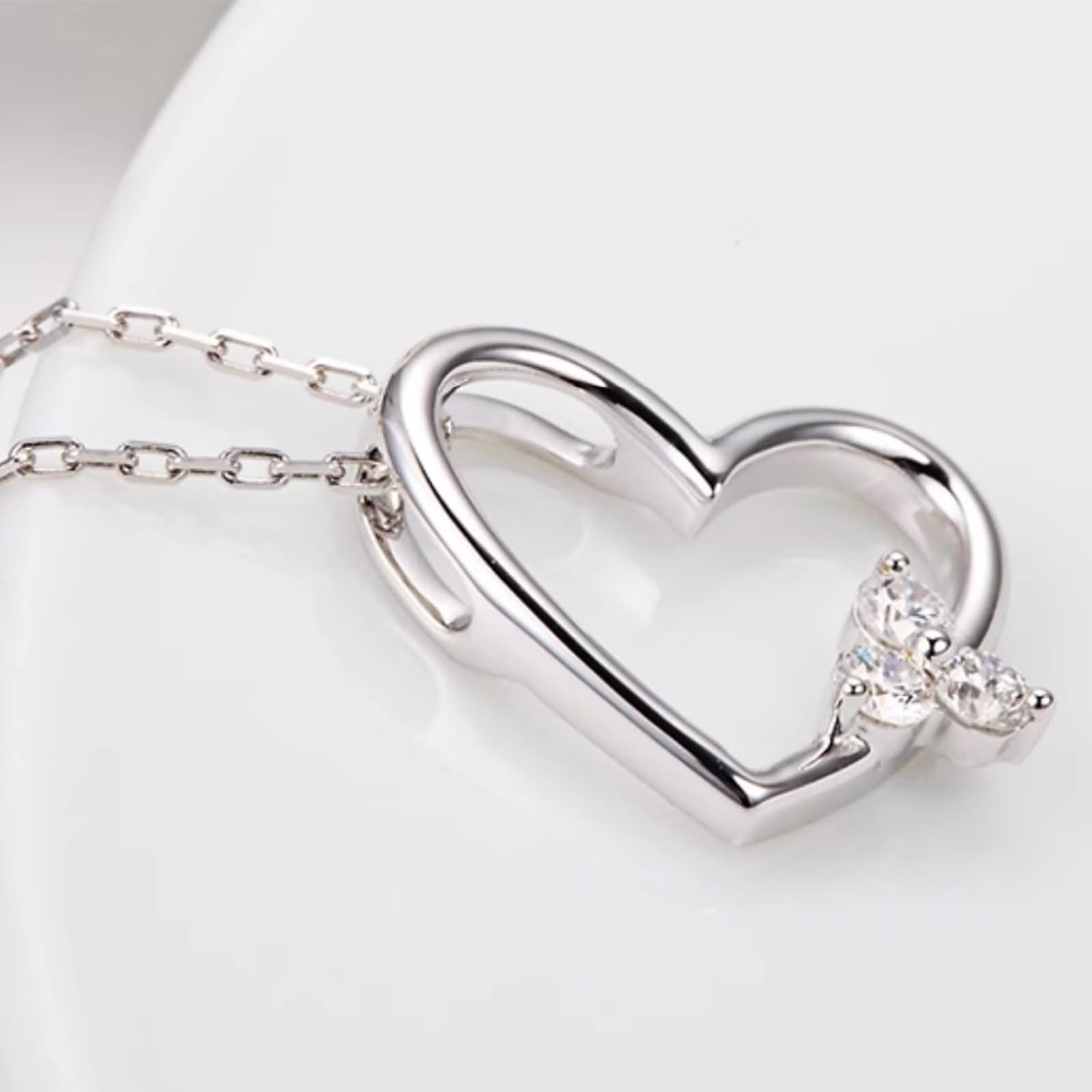 Collar para novia, collar largo de bisutería con forma de corazón con diamante y oro blanco