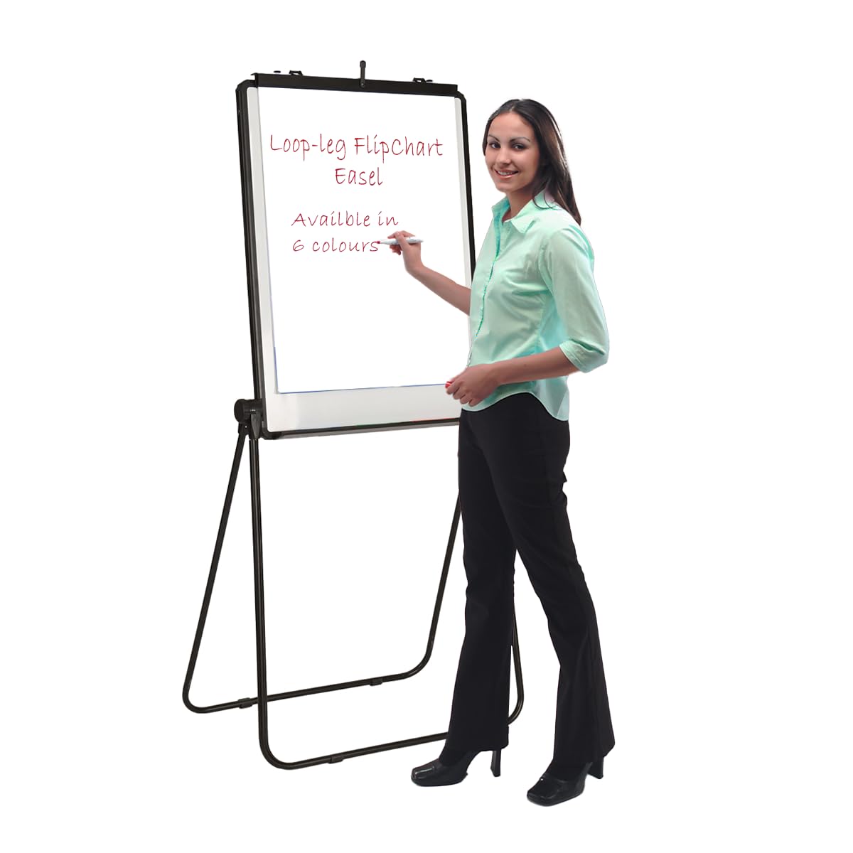 Magnetic Flipchart Easel, Black Frame, 860 x 650 mm, Height Adjustable Magnetic Dry-Wipe Whiteboard Surface, Stable Loop Leg Design for Stability - Ideal for Office, School Presentations