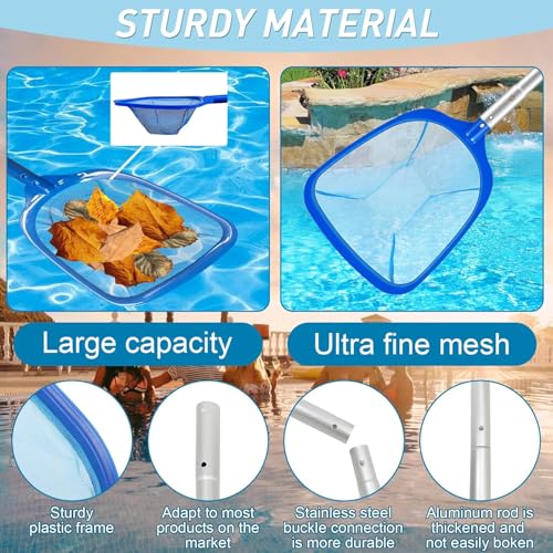 Image of Swimming Pool Accessories Cleaning Kit - Pool Cleaning Net & Swimming Pool Cleaning Brush | Pool Cleaner Equipment for Leaves, Debris & Dirt