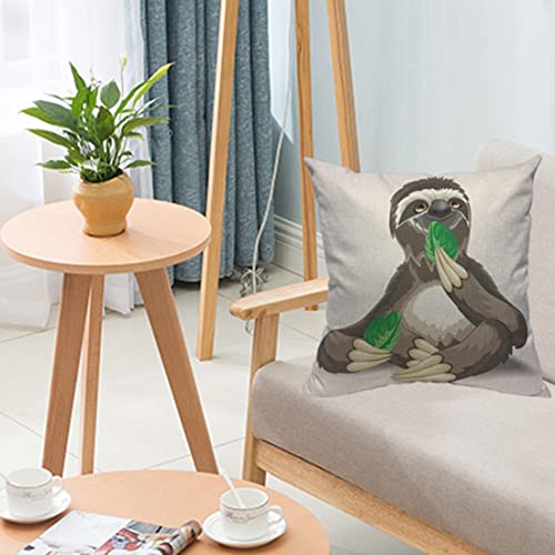 Yibeas Cute Sloth Throw Pillow Covers 18 X 18 Inch Cartoon Sloth Eating A Leaf Linen Pillow Cushion Cases Square Pillowcases For Sofa Couch Bedroom Living Room Car #TOP3