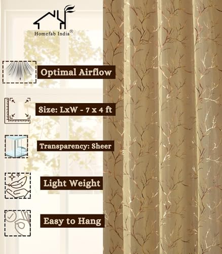 Image of Homefab India Multi Foil Transparent Sheer Curtain - 7 X 4 Feet, Door Curtains, Beige, Pack of 1 Piece