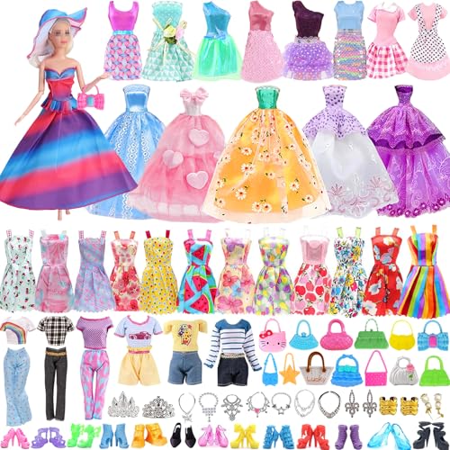 51pcs Vêtements & Accessoires pour Poupées avec Mini-Robes Hauts Pantalons Chaussures Sacs et Accessoires de 11,5 Pouces (Sélection Aléatoire)