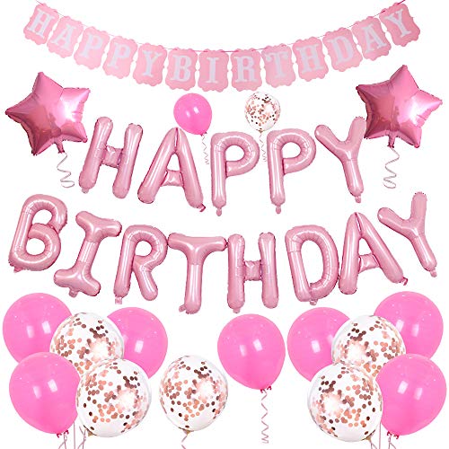 MUXItrade Decoración de cumpleaños,Globos Cumpleaños Happy Birthday Banner Globos de Papel de Aluminio de Corazón Globos de Látex para Fiesta de Cumpleaños