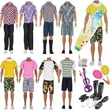 EuTengHao 25Pcs Doll Clothes and Accessories for 12 Inch Boy Dolls Includes 16 Different Wear Clothes Shirt Jeans Pants Shoes for 12 Boyfriend Doll with Dog,2 Tennis Racket,Violin and Surfboard