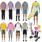 EuTengHao 25Pcs Doll Clothes and Accessories for 12 Inch Boy Dolls Includes 16 Different Wear Clothes Shirt Jeans,4 Pairs of Shoes for 12'' Boyfriend Doll,and Dog,2 Tennis Racket,Violin and Surfboard