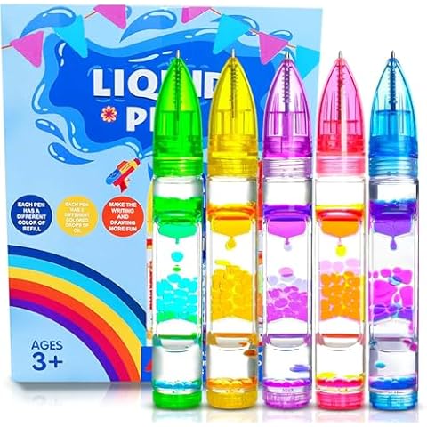 5PCS Liquid Pens Christmas Stocking Stuffers for Kids, Liquid Motion Bubble Fun Cool Pens Autism ADHD Anxiety Stress Relief Item Quiet Fidget Sensory Autistic Desk Toys Classroom Gift for Boys Girls Cover