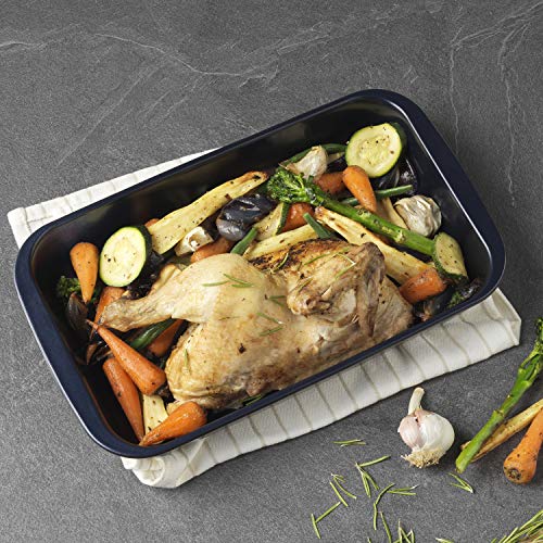 Russell Hobbs RH01144EU Thermo Roaster | 34 cm | 2.2 L | Triple Layer Technology | Thermal Shock Glass | Microwave/Dishwasher/Freezer Safe, Dark Blue Second Image