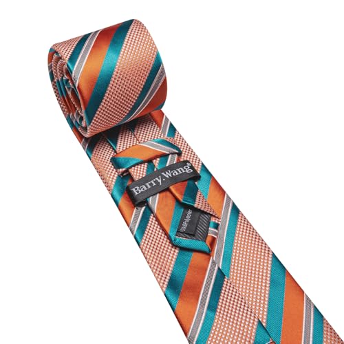 Image of Barry.Wang Mens Tie Set Plaid Check Neckties Formal Business Wedding Luxury Pocket Square Cufflinks