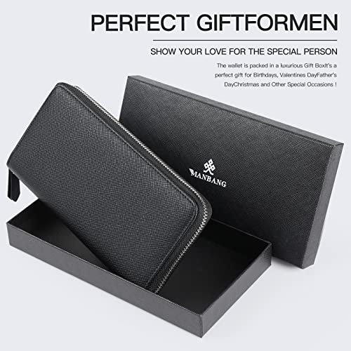 Manbang Men's Wallet Leather Long Wallet Chain Wallet, Bifold Wallet (Black) #TOP2