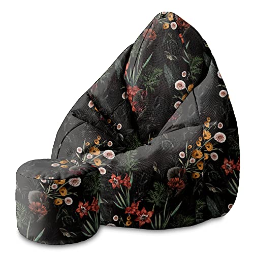 DreamRoots DreamRootsDreamRoots Bean Bag 80x80x120cm - Sitzsack mit Lehne und Hocker und Bezug - Sitzkissen Erwachsene Boden mit Füllung M
