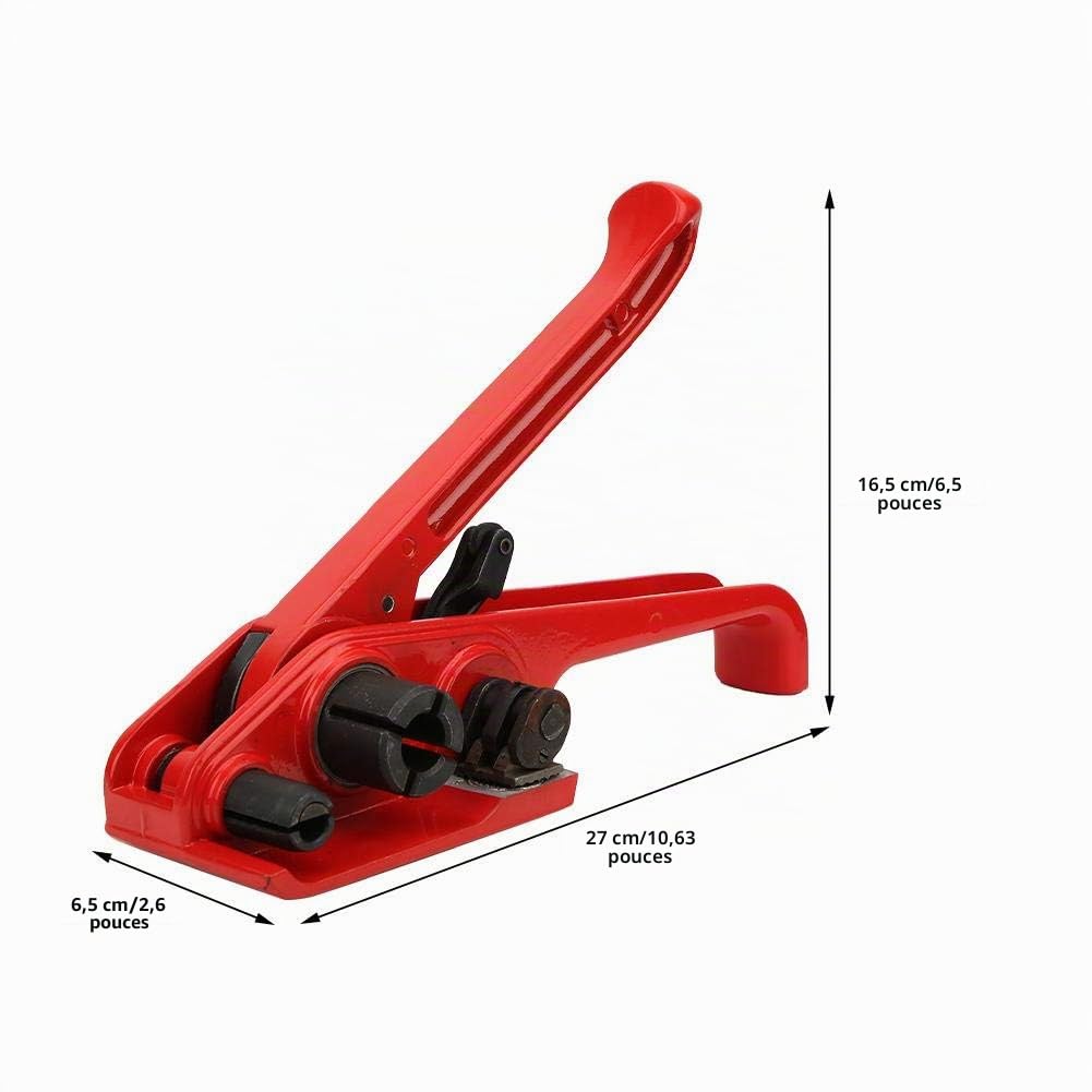 Ruban Manuel de Cerclage Tendeur Emballage Pince Cercleuse Machine Etanchéité Combinaison Outil Reliure Liaison Cutter pour 16~19mm PET/PP Bande(rouge)